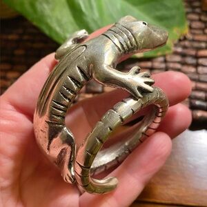 6 VTG Pottery Barn Lizard Silver Metal Napkin Rings Set of Six Made in India